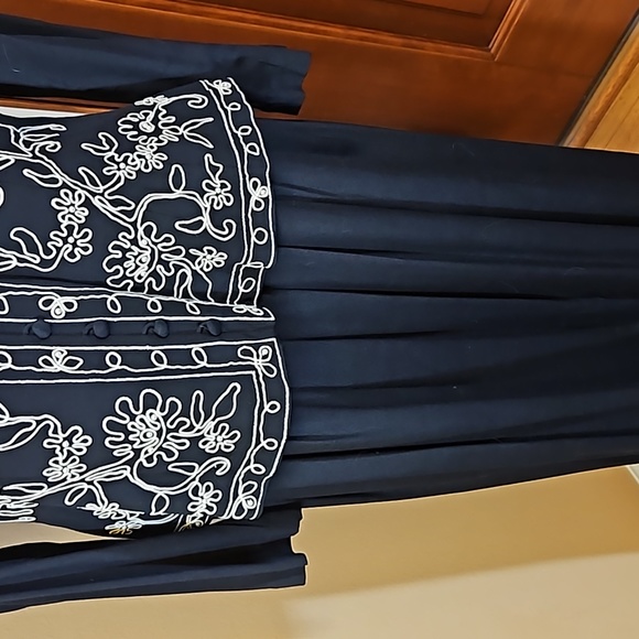 Vintage Karen Stevens Dress 14 black white embroidery long - Picture 4 of 8